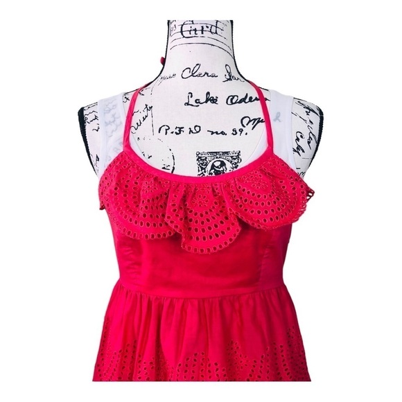 Tibi Red Eyelet Ruffle Halter Top - Picture 2 of 10